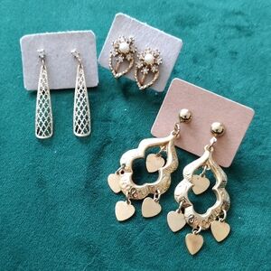 Set of 3 Vintage Gold-tone Assorted Earrings